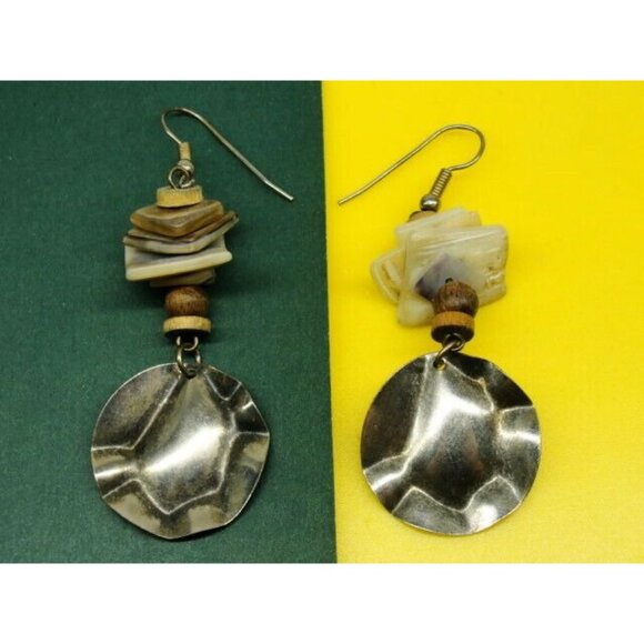 Layered Stone Silver Tone Vertical Drop Dangle Hook Earrings Womans - Picture 2 of 8